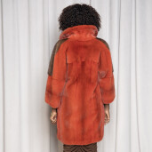 Haina blana naturala vizon, duo maro-orange, 80cm