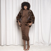 Jacheta blana naturala vizon si shearling, maro, 55cm
