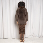Jacheta blana naturala vizon si shearling, maro, 55cm