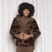 Jacheta blana naturala vizon si shearling, maro, 55cm