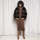 Geaca tip bomber blana naturala vizon, dark brown, 65cm