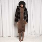 Geaca tip bomber blana naturala vizon, dark brown, 65cm