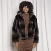Geaca tip bomber blana naturala vizon, dark brown, 65cm