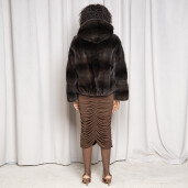 Geaca tip bomber blana naturala vizon, dark brown, 65cm