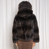 Geaca blana naturala vizon, tip bomber, maro, 65cm
