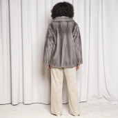 Jacheta blana naturala vizon, tip camasa oversized, gri, 70cm