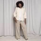 Haina blana naturala vizon si vulpe polara, alb cu bej, 60cm