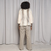 Haina blana naturala vizon si vulpe polara, alb cu bej, 60cm