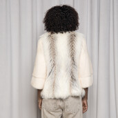 Haina blana naturala vizon si vulpe polara, alb cu bej, 60cm