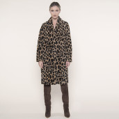 Palton shearling revere inguste, animal print gold, 107cm