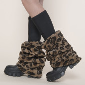 Cizme piele naturala cu jambiere blana naturala animal print brown