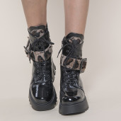 Ghete piele naturala cu catarame blana animal print brown