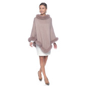 Capa tip Poncho lana 100% cu blana naturala vulpe, bej