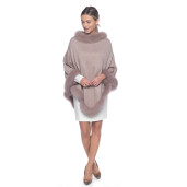 Capa tip Poncho lana 100% cu blana naturala vulpe, bej