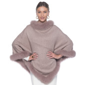 Capa tip Poncho lana 100% cu blana naturala vulpe, bej