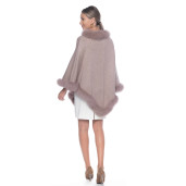 Capa tip Poncho lana 100% cu blana naturala vulpe, bej