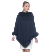 Capa tip Poncho lana 100% cu blana naturala vulpe, gri cenusiu