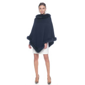 Capa tip Poncho lana 100% cu blana naturala vulpe, gri cenusiu