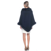 Capa tip Poncho lana 100% cu blana naturala vulpe, gri cenusiu