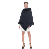 Capa tip Poncho lana 100% neagra cu blana naturala vulpe