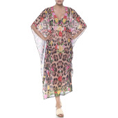 Caftan tip fluture Feline Moves Roses, voal transparent