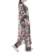Kimono deschis Feline Moves bordura maro, voal transparent