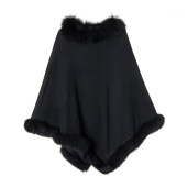 Capa tip Poncho lana 100% neagra cu blana naturala vulpe
