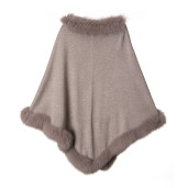 Capa tip Poncho lana 100% cu blana naturala vulpe, bej