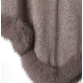 Capa tip Poncho lana 100% cu blana naturala vulpe, bej