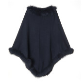 Capa tip Poncho lana 100% cu blana naturala vulpe, gri cenusiu