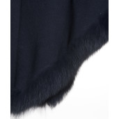 Capa tip Poncho lana 100% cu blana naturala vulpe, gri cenusiu