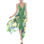 Rochie asimetrica Sweet Lemonade, bordura verde, voal transparent