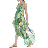 Rochie asimetrica Sweet Lemonade, bordura verde, voal transparent