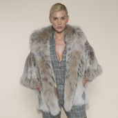 Haina blana naturala lynx cu gluga, culoare naturala, selectie speciala, 65cm