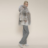 Haina blana naturala lynx cu gluga, culoare naturala, selectie speciala, 65cm