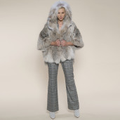 Haina blana naturala lynx, selectie speciala, gluga ampla, 65cm