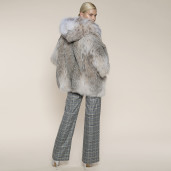 Haina blana naturala lynx cu gluga, culoare naturala, selectie speciala, 65cm