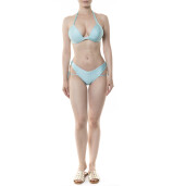 Costum baie 2 piese sutien push up funde late si bikini brazilian cret spate si 4 snururi, Aqua 