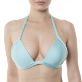 Costum baie 2 piese sutien push up funde late si bikini brazilian cret spate si 4 snururi, Aqua 