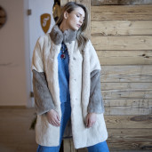 Haina blana naturala rex-chinchilla, mix bej-taupe, 80cm