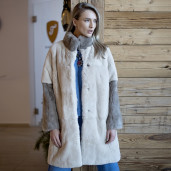 Haina blana naturala rex-chinchilla, mix bej-taupe, 80cm