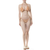 Costum baie 2 piese, sutien push-up triunghi si bikini brazilian snururi, Bronze