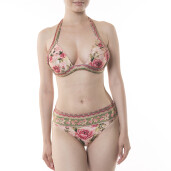 Costum baie 2 piese top push-up cu funde late si bikini brazilian semitalie, Secret Garden