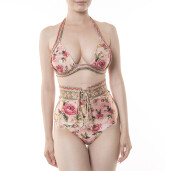 Costum baie 2 piese sutien push-up funde late si bikini brazilian talie inalta, capse si cordon Secret Garden