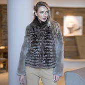 Haina blana naturala vulpe + maneci detasabile de rex-chinchilla taupe, 60cm