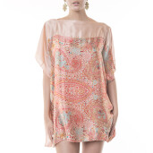 Rochie mini matase naturala 100%, Paisley Cipria