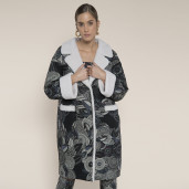 Haina piele naturala green fantasy, captuseala si revere shearling, 65cm