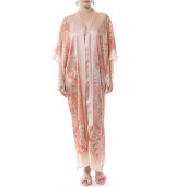 Kimono deschis lung matase naturala 100%, Paisley Cipria