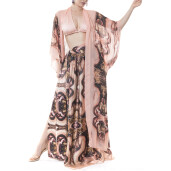 Kimono lung deschis voal Marble Cipria