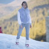 Jacheta tip bomber blana naturala rex0chinchilla, gri cu maneci albe, decor stea spate, 55cm